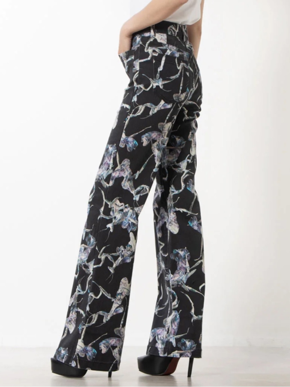 Desigual Black Wide-Leg Jeans with Iridescent Bug Print